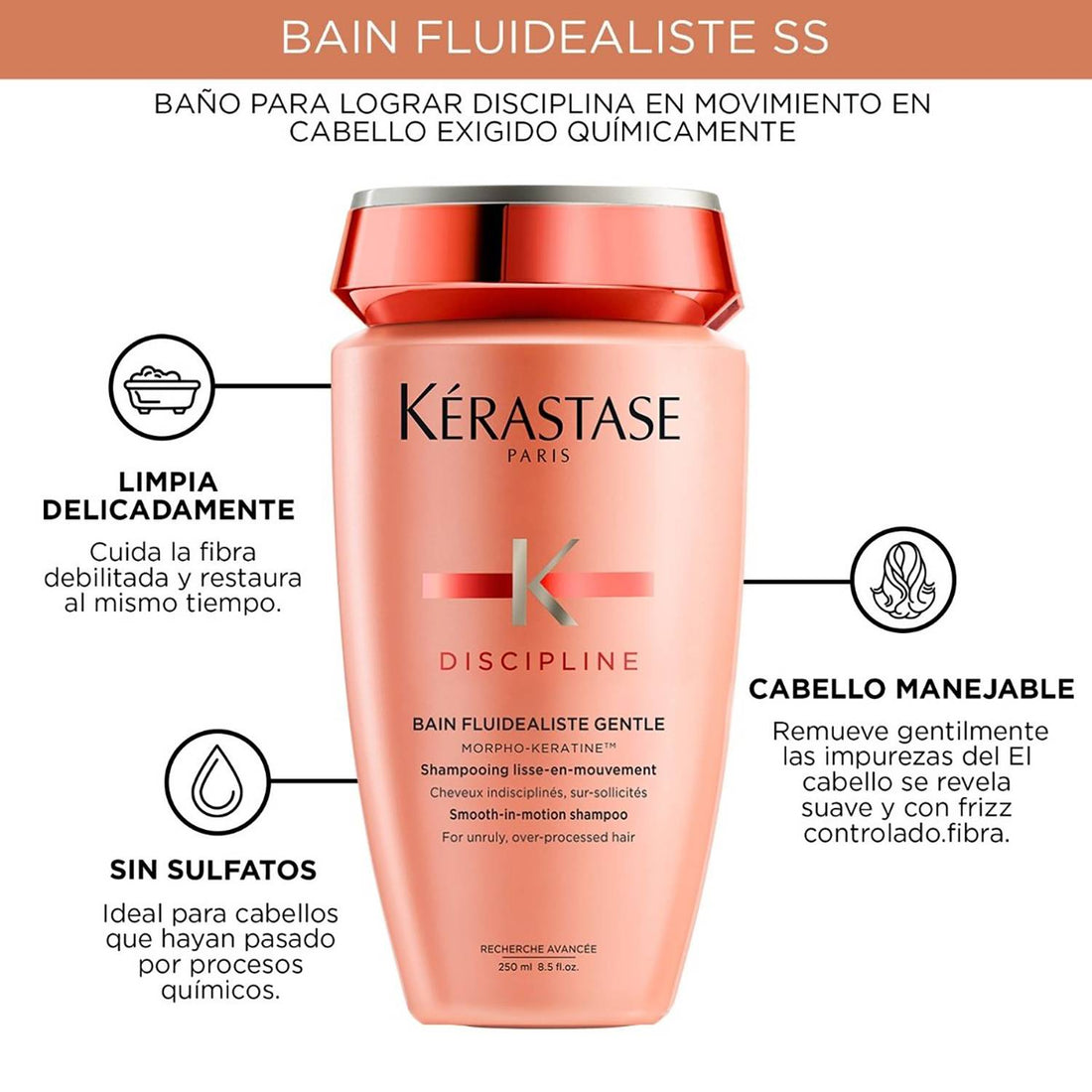 Shampoo Sin Sulfato Discipline para cabello con frizz  250 ml