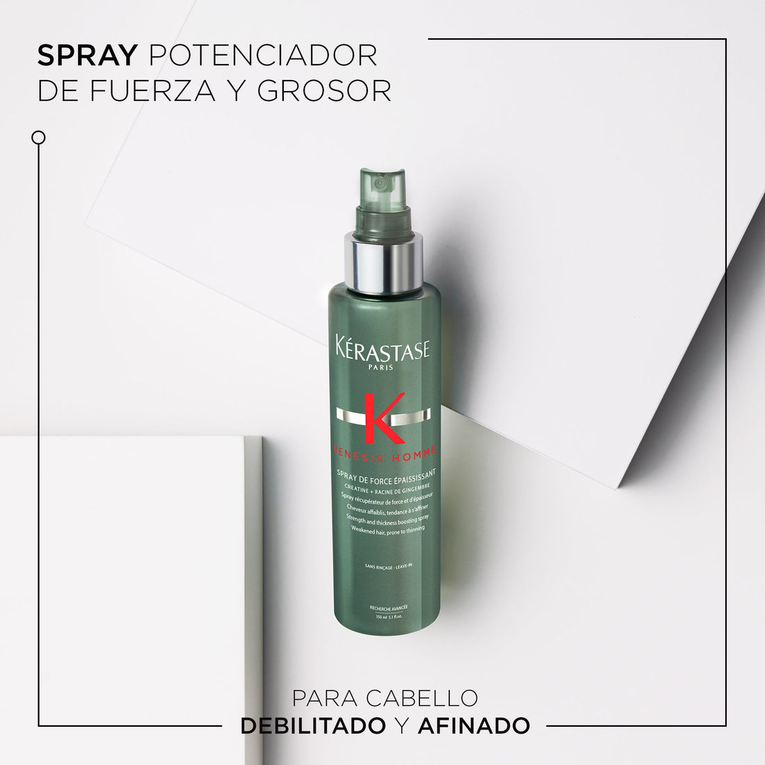 Spray para cabello debilitado con tendencia a afinarse Force Épaississant Genesis Homme 150ml