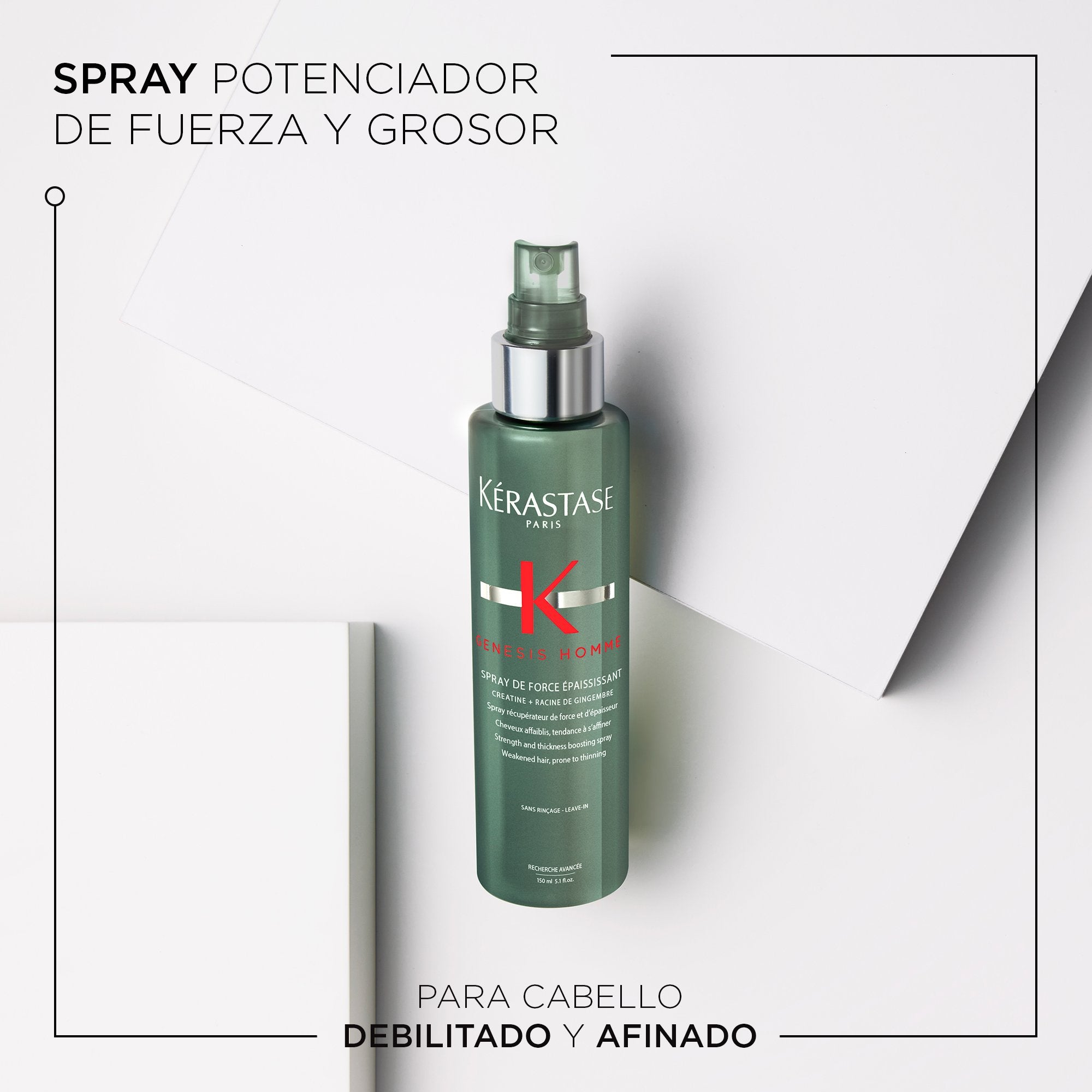 Spray para cabello debilitado con tendencia a afinarse Force Épaississant Genesis Homme 150ml