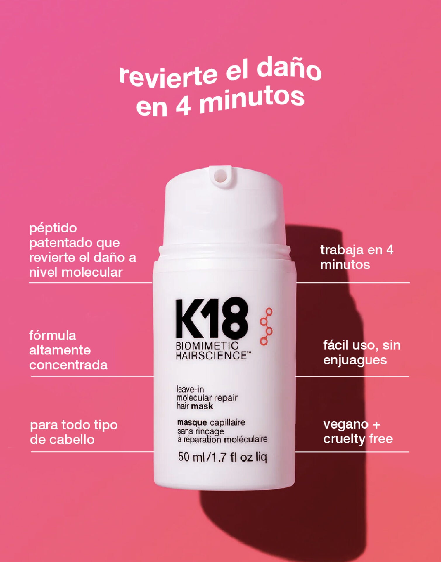 K18 Mascarilla capilar reparadora molecular sin enjuague 50ml